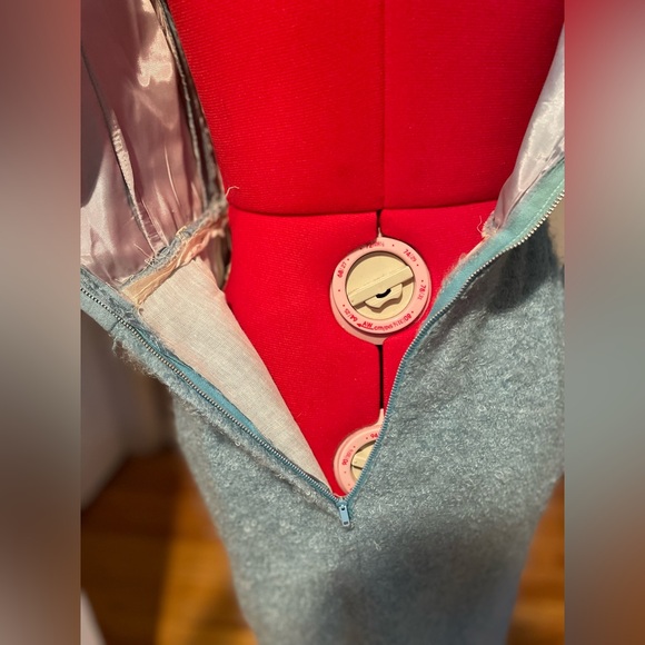 Vintage 1960s Baby Blue Glamorous Boucle Textured Skirt Belted Pencil Dress - Picture 13 of 15